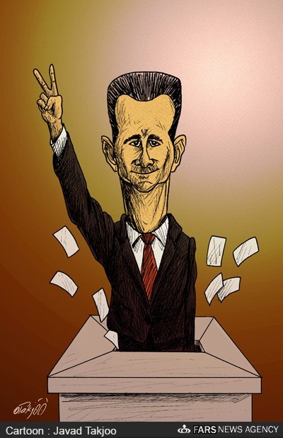 عکس خبري -کاريکاتور/پيروزي قاطع بشار اسد در انتخابات سوريه