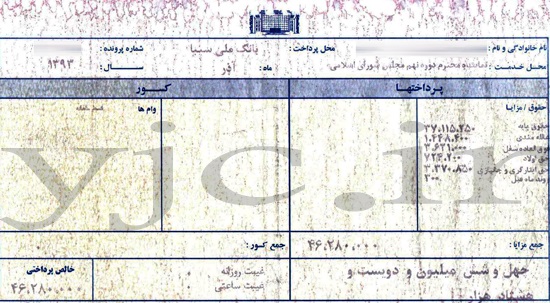 عکس خبري -فيش حقوقي يک نماينده مجلس +عکس