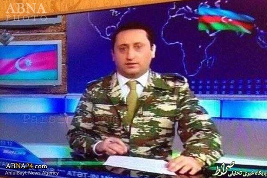 عکس خبري -مجري تلويزيون آذربايجان با لباس نظامي ظاهر شد +عکس