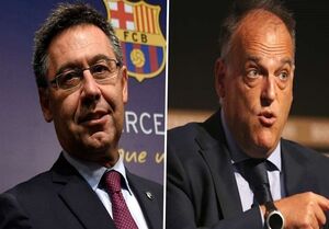 عکس خبري -جنجال‌آفريني رئيس مستعفي باشگاه بارسلونا در آخرين نشست خبري‌‌‌اش و واکنش تند رئيس لاليگا